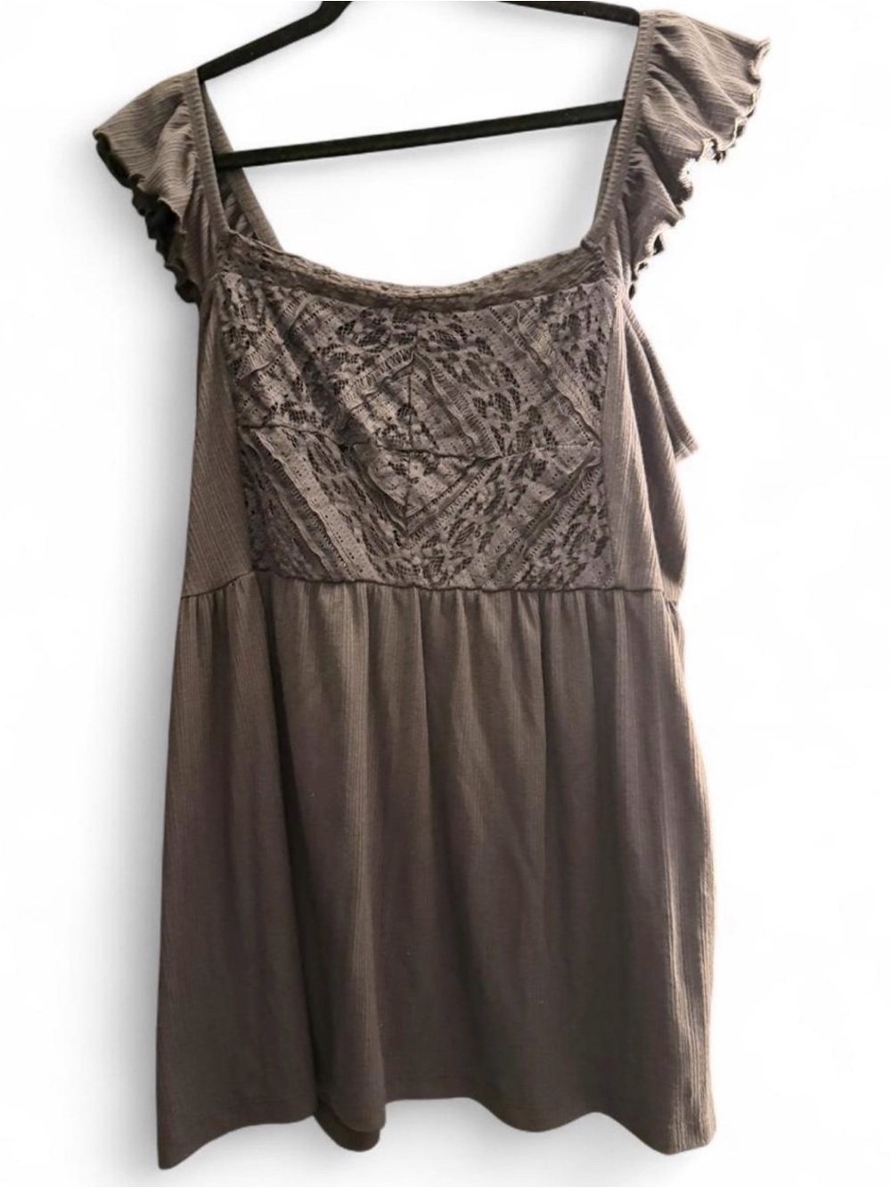 Torrid Gray Lace Babydoll Flutter Sleeve Top Size 2